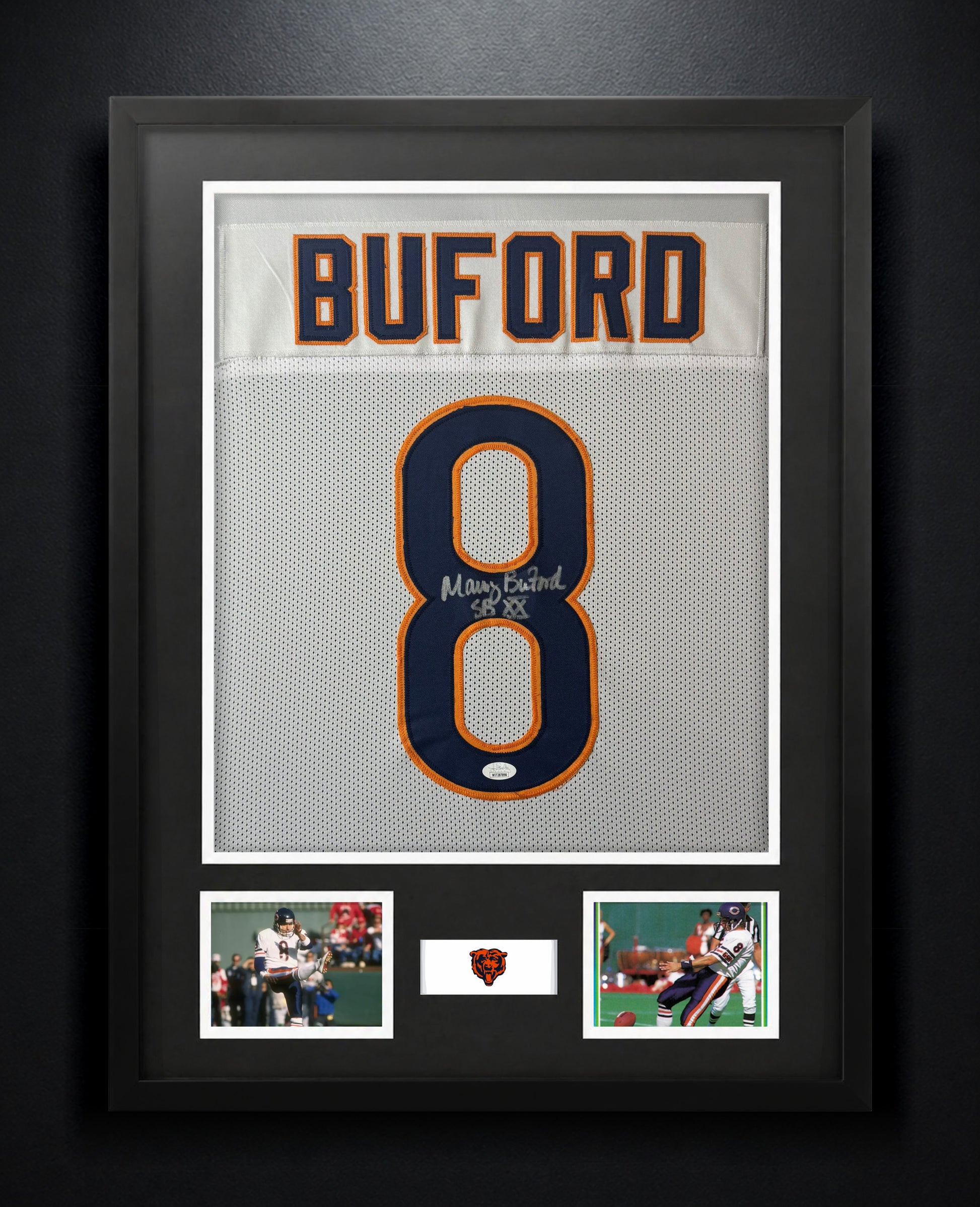 Maury Buford Signed Chicago Bears Jersey Framed JSA COA - Photo of frame
