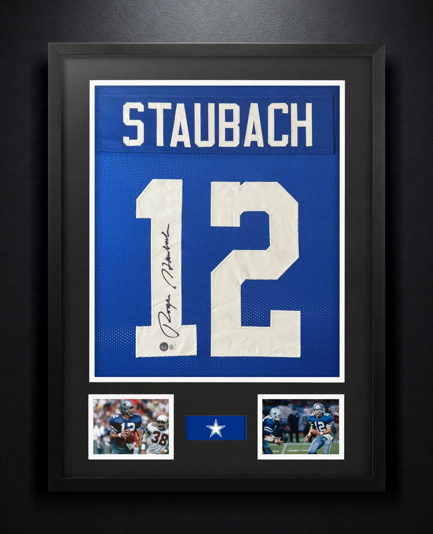 Roger Staubach Signed Dallas Cowboys Jersey Framed Beckett COA - Photo of frame