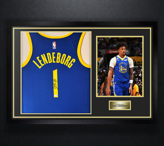 Yaxel Lendeborg Signed Golden State Warriors Nike Jersey Framed JSA COA - Photo of frame