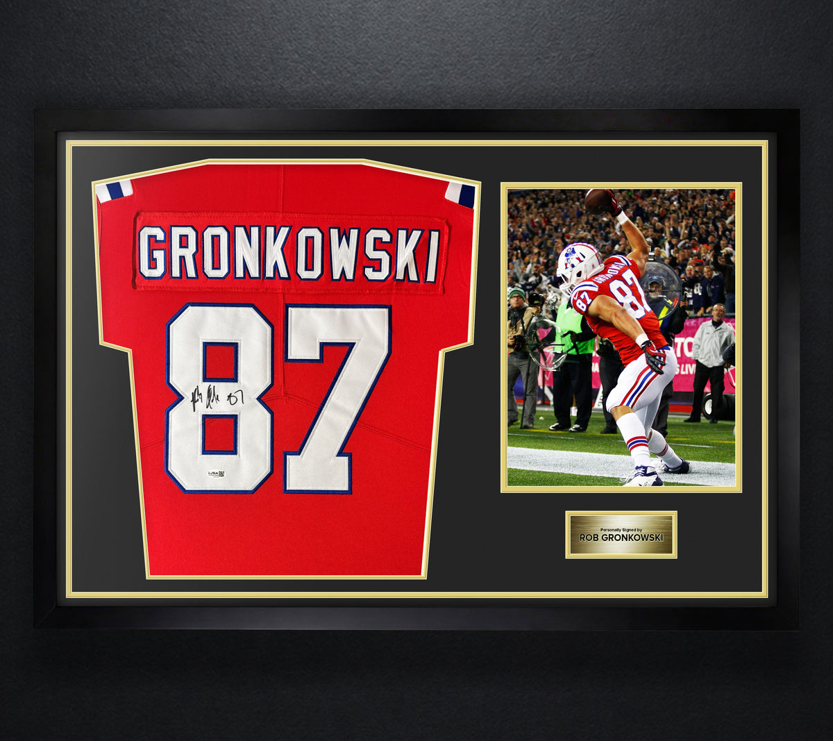 Rob Gronkowski Signed New England Patriots Nike Jersey Framed JSA COA - Photo of frame