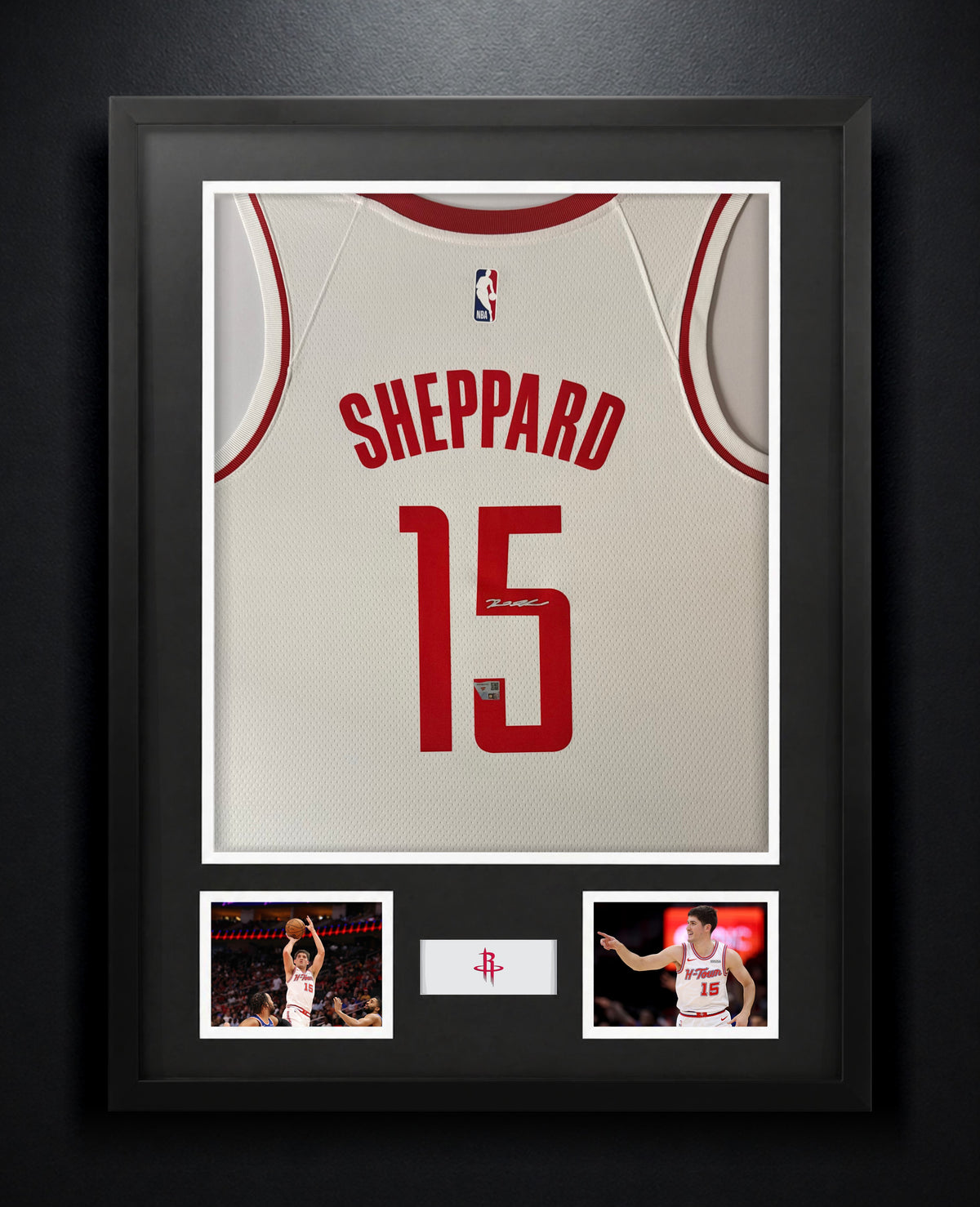 Reed Sheppard Signed Houston Rockets Nike Jersey Framed Fanatics COA - Photo of frame