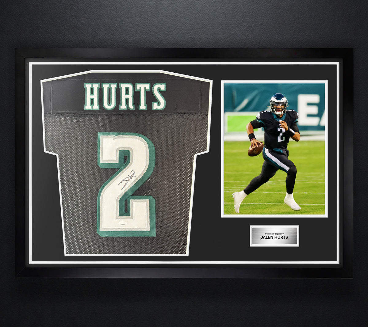 Jalen Hurts Signed Philadelphia Eagles Jersey Framed JSA COA - Photo of frame