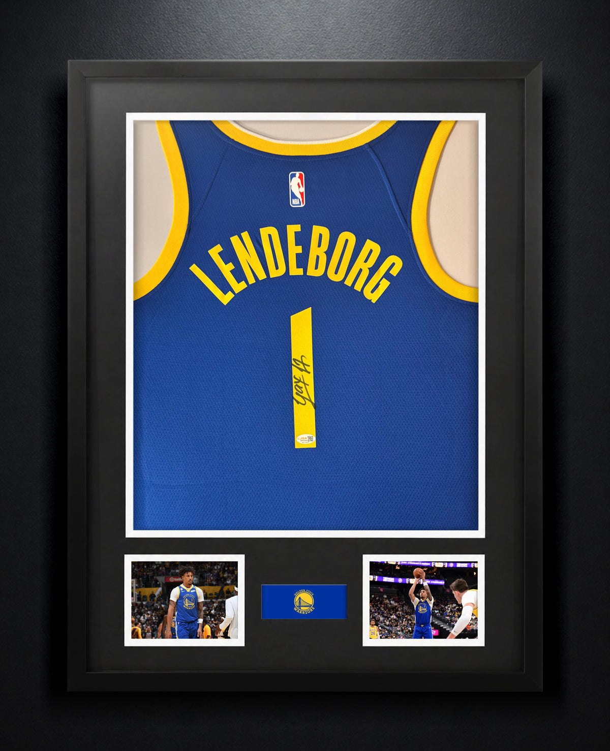 Yaxel Lendeborg Signed Golden State Warriors Nike Jersey Framed JSA COA - Photo of frame