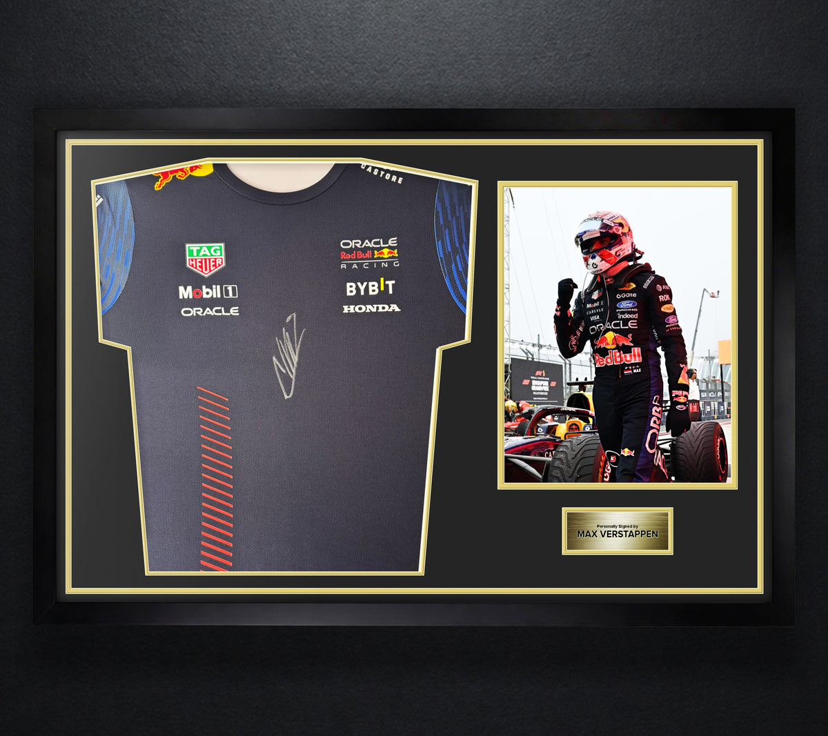 Max Verstappen Signed Oracle Red Bull Racing Castore Shirt Framed JSA COA - Photo of frame
