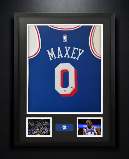 Tyrese Maxey Signed Philadelphia 76ers Nike Jersey Framed PSA COA - Photo of frame