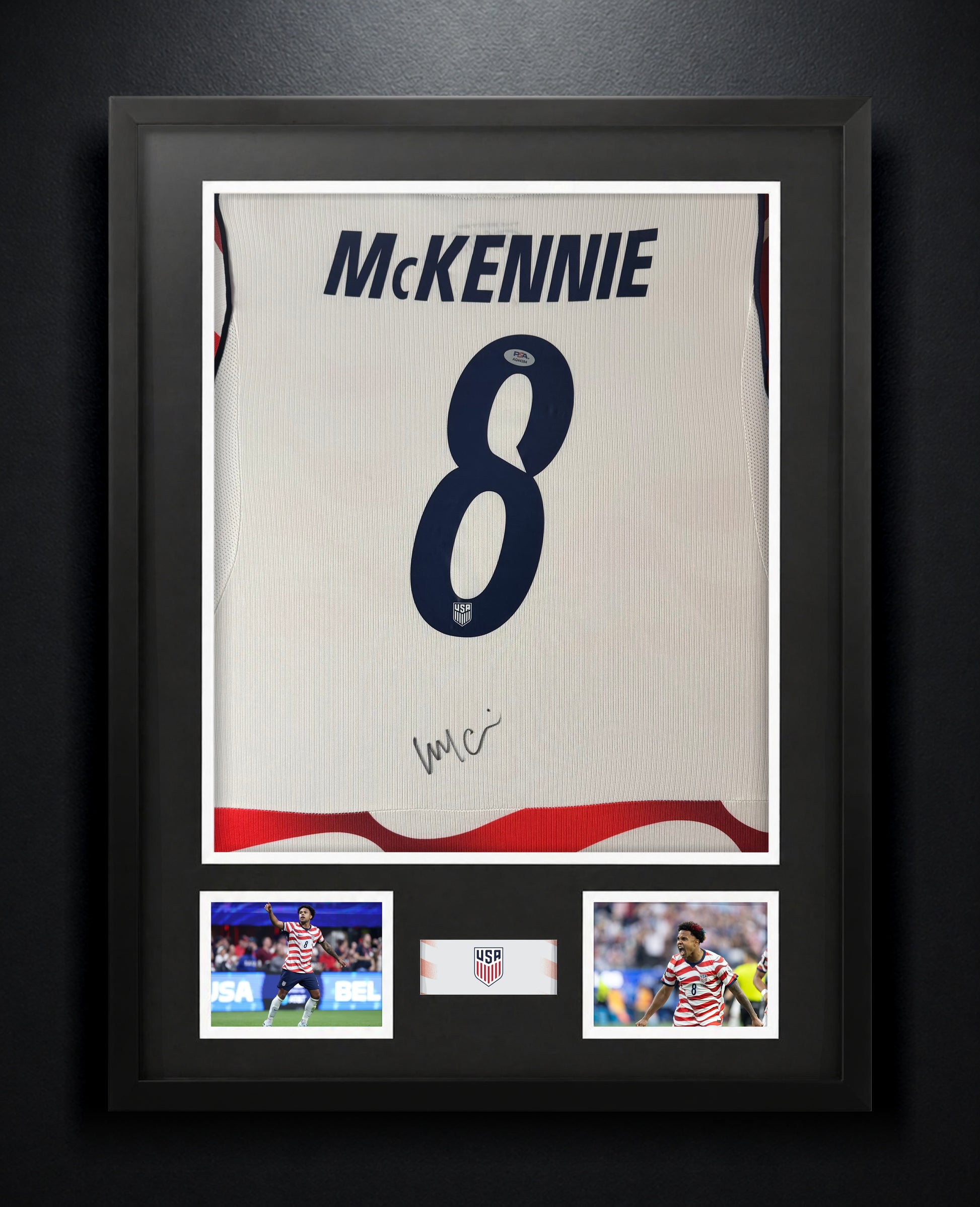 Weston McKennie Signed United States of America Nike Jersey Framed PSA COA - Photo of frame