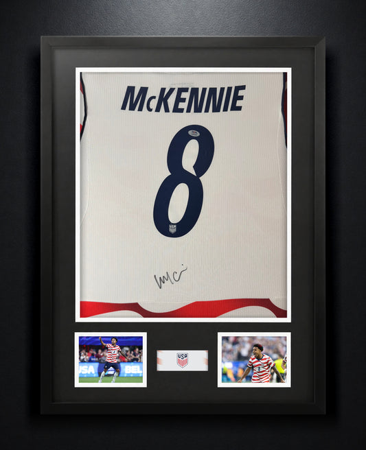 Weston McKennie Signed United States of America Nike Jersey Framed PSA COA - Photo of frame