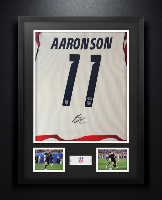Brendan Aaronson Signed United States of America Nike Jersey Framed PSA COA - Photo of frame