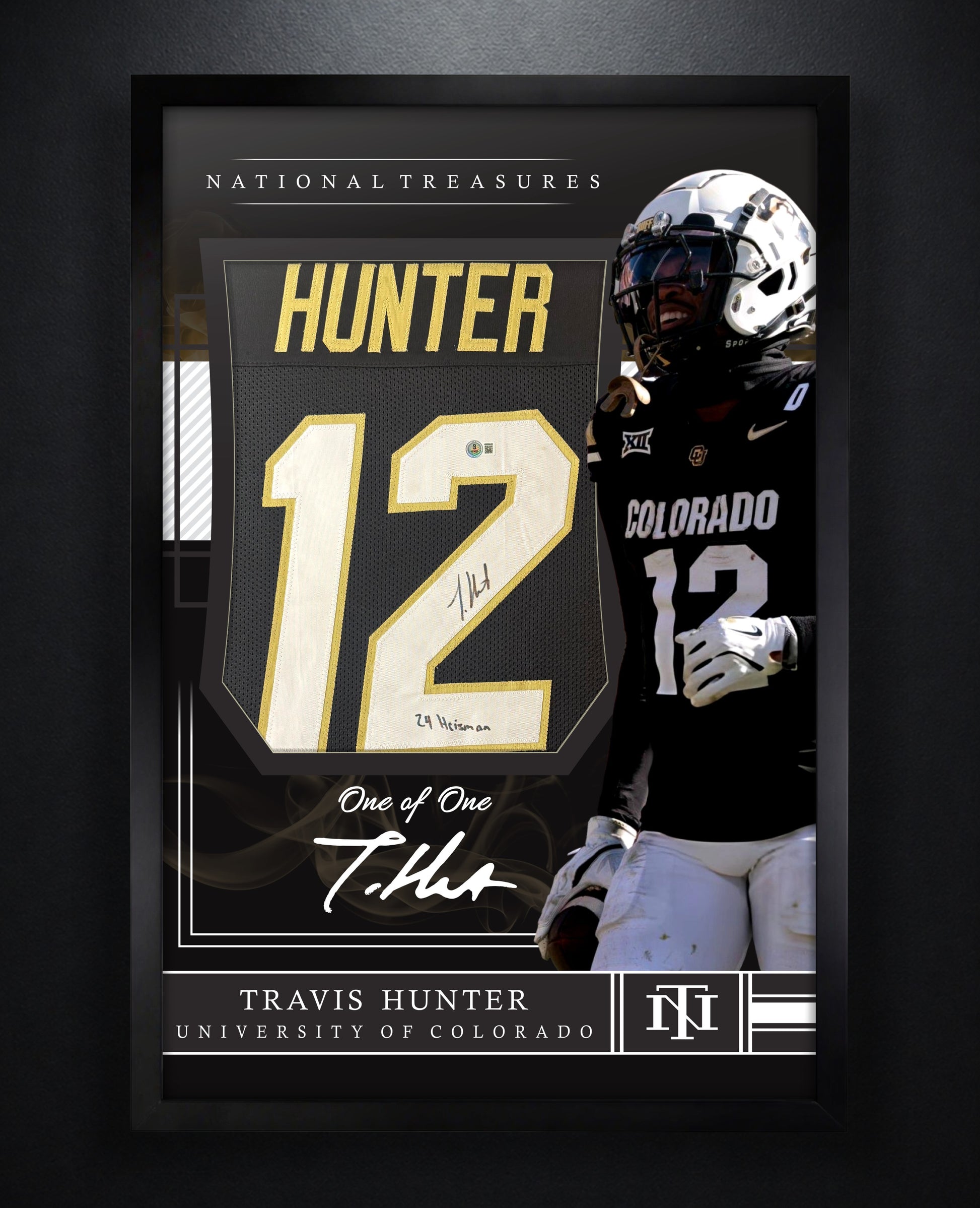 Travis Hunter Signed Colorado Buffaloes Jersey Framed Beckett COA INSCRIBED - Photo of frame