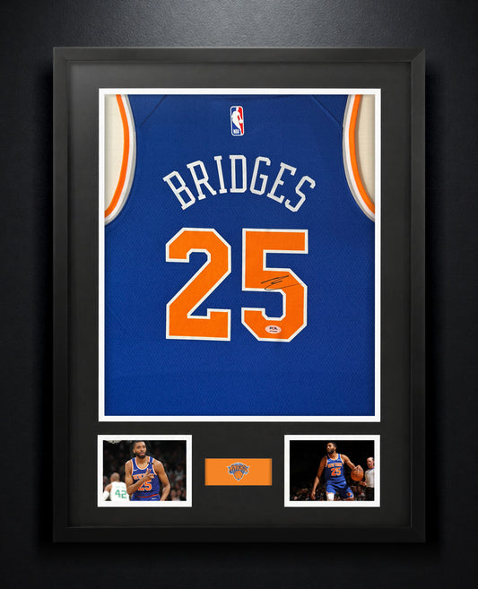 Mikal Bridges Signed New York Knicks Nike Jersey Framed PSA COA - Photo of frame