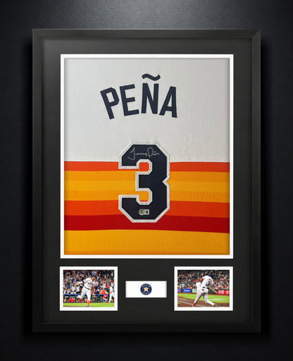 Jeremy Peña Signed Houston Astros Jersey Framed Beckett COA - Photo of frame