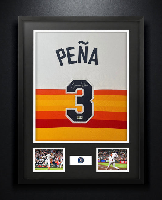 Jeremy Peña Signed Houston Astros Jersey Framed Beckett COA - Photo of frame