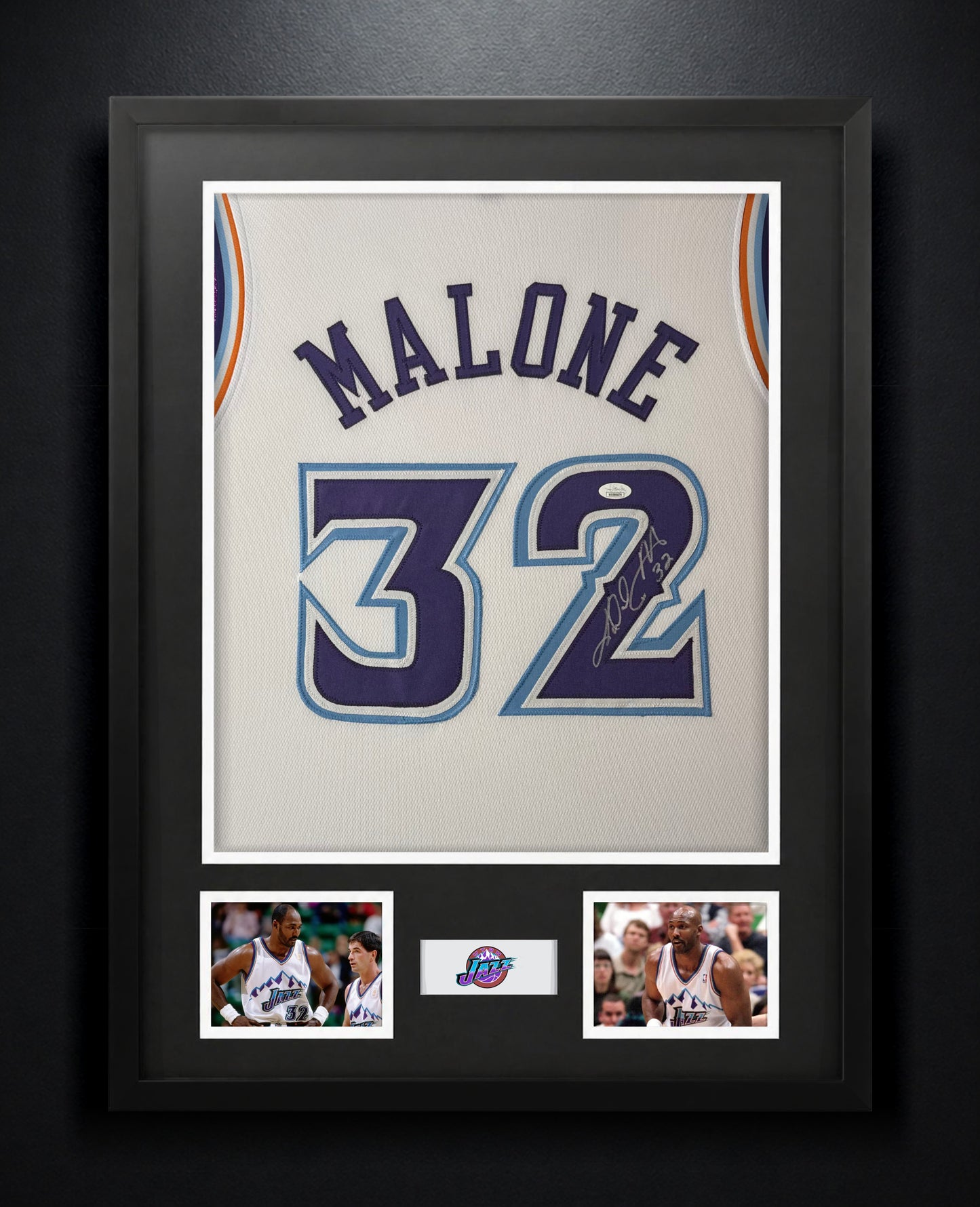 Karl Malone Signed Utah Jazz Jersey Framed JSA COA - Photo of frame