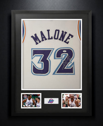 Karl Malone Signed Utah Jazz Jersey Framed JSA COA - Photo of frame