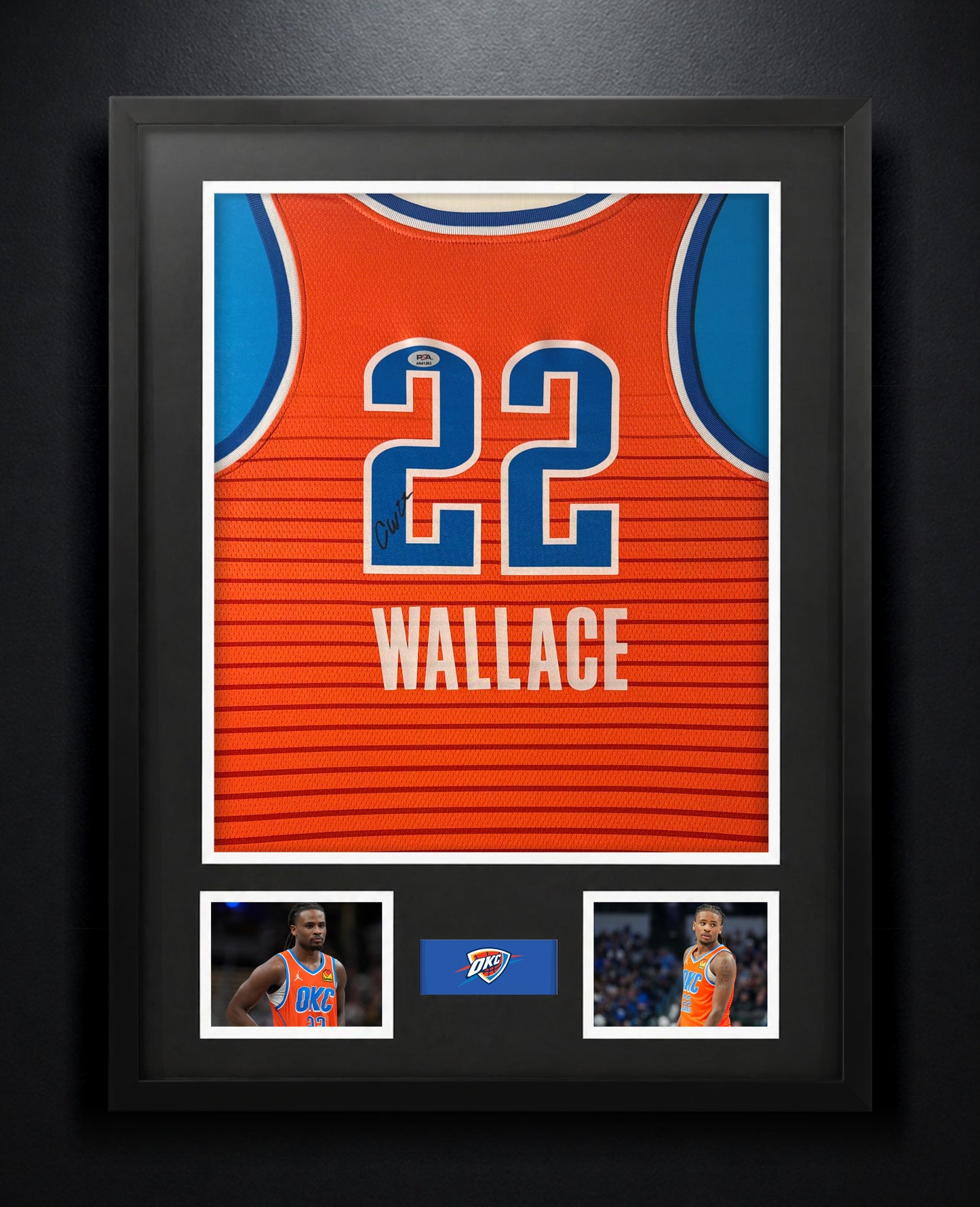Cason Wallace Signed Oklahoma City Thunder Jersey Framed PSA COA - Photo of frame