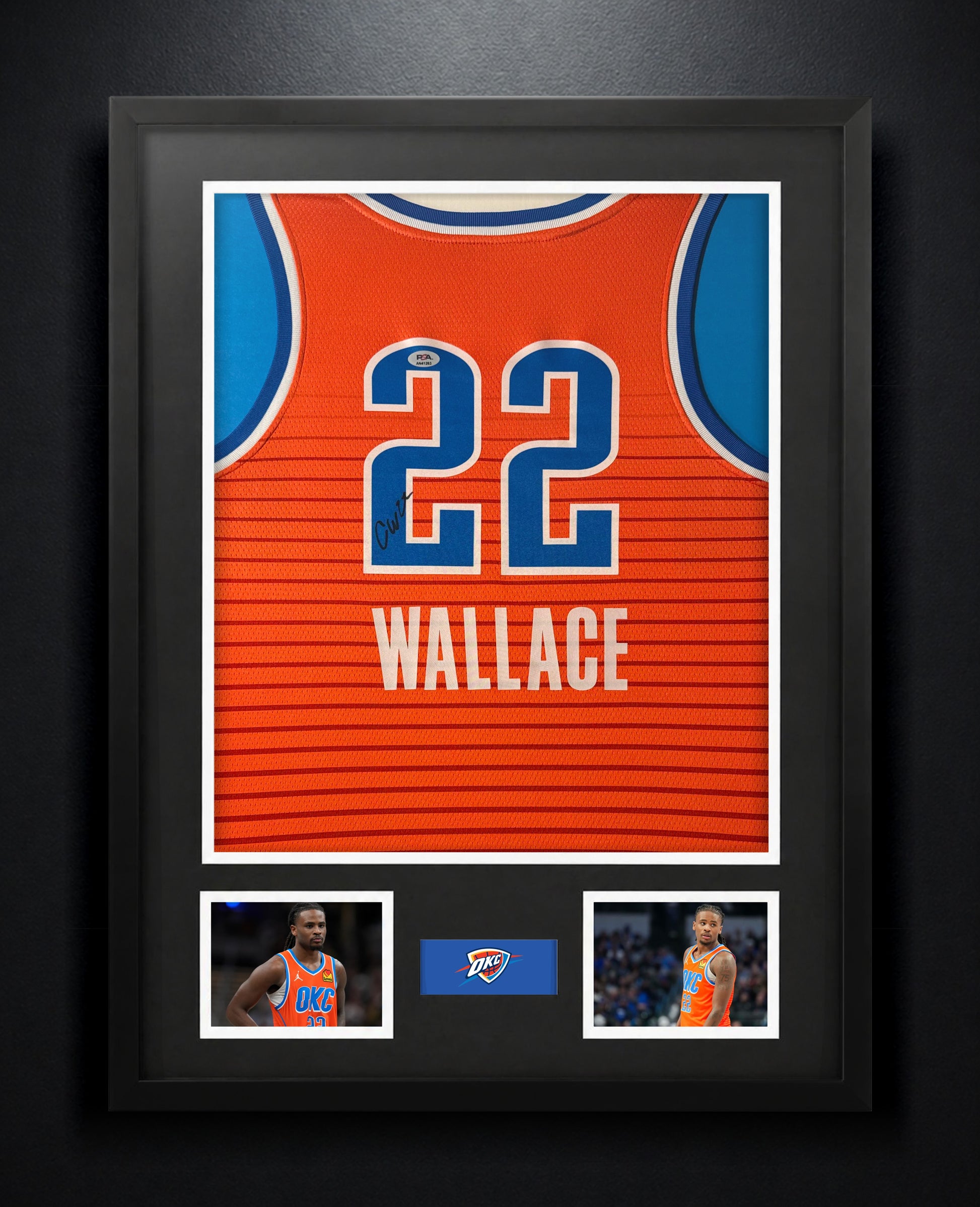 Cason Wallace Signed Oklahoma City Thunder Jersey Framed PSA COA - Photo of frame