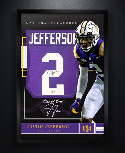 Justin Jefferson Signed LSU Tigers Jersey Framed Beckett COA - Photo of frame