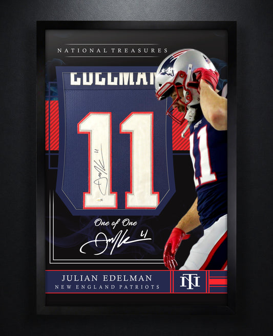 Julian Edelman Signed New England Patriots Jersey Framed JSA COA - Photo of frame