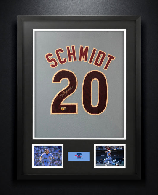 Mike Schmidt Signed Philadelphia Phillies Jersey Framed Beckett COA - Photo of frame