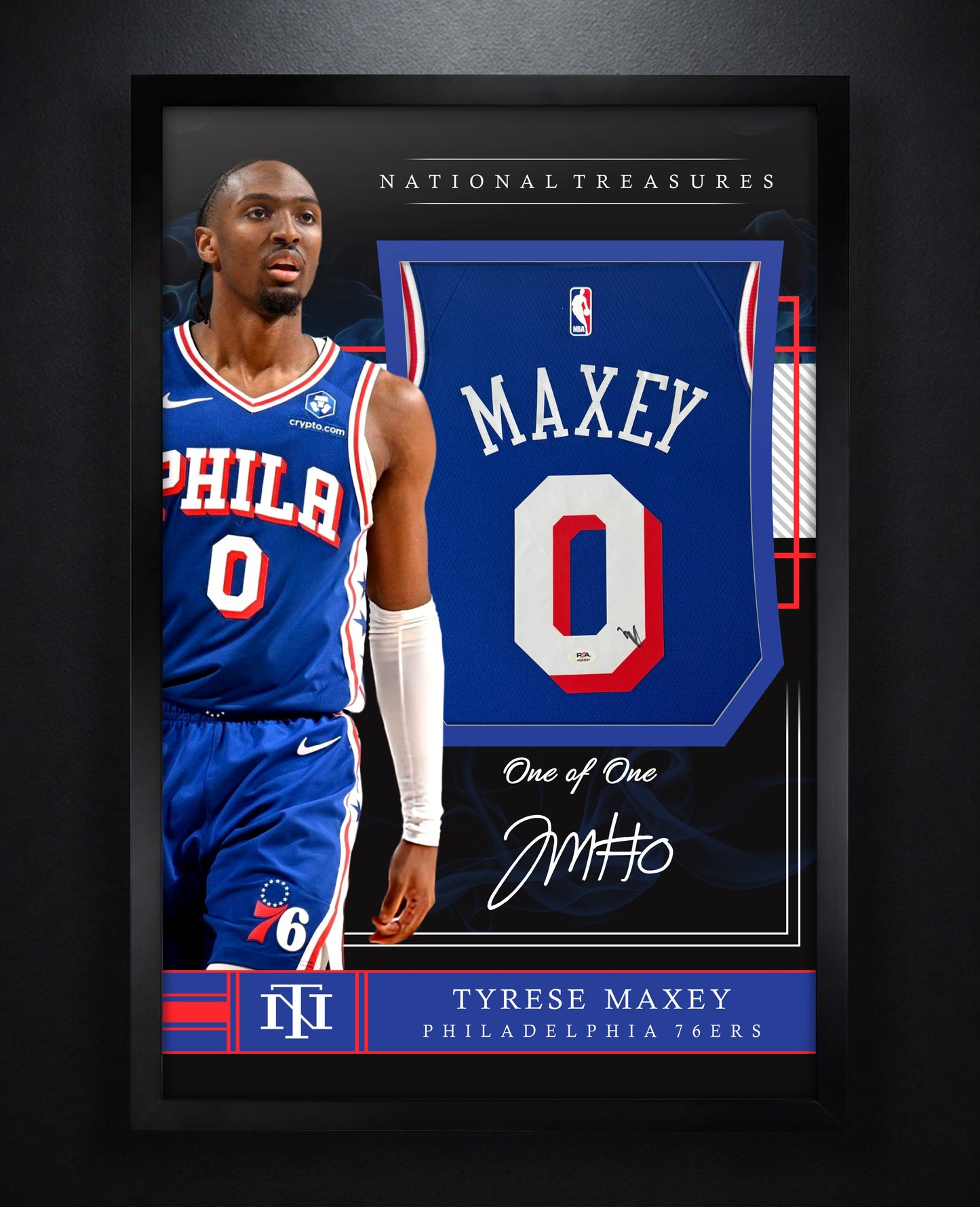 Tyrese Maxey Signed Philadelphia 76ers Nike Jersey Framed PSA COA - Photo of frame