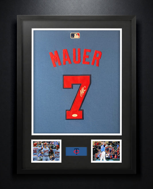 Joe Mauer Signed Minnesota Twins Nike Jersey Framed JSA COA - Photo of frame