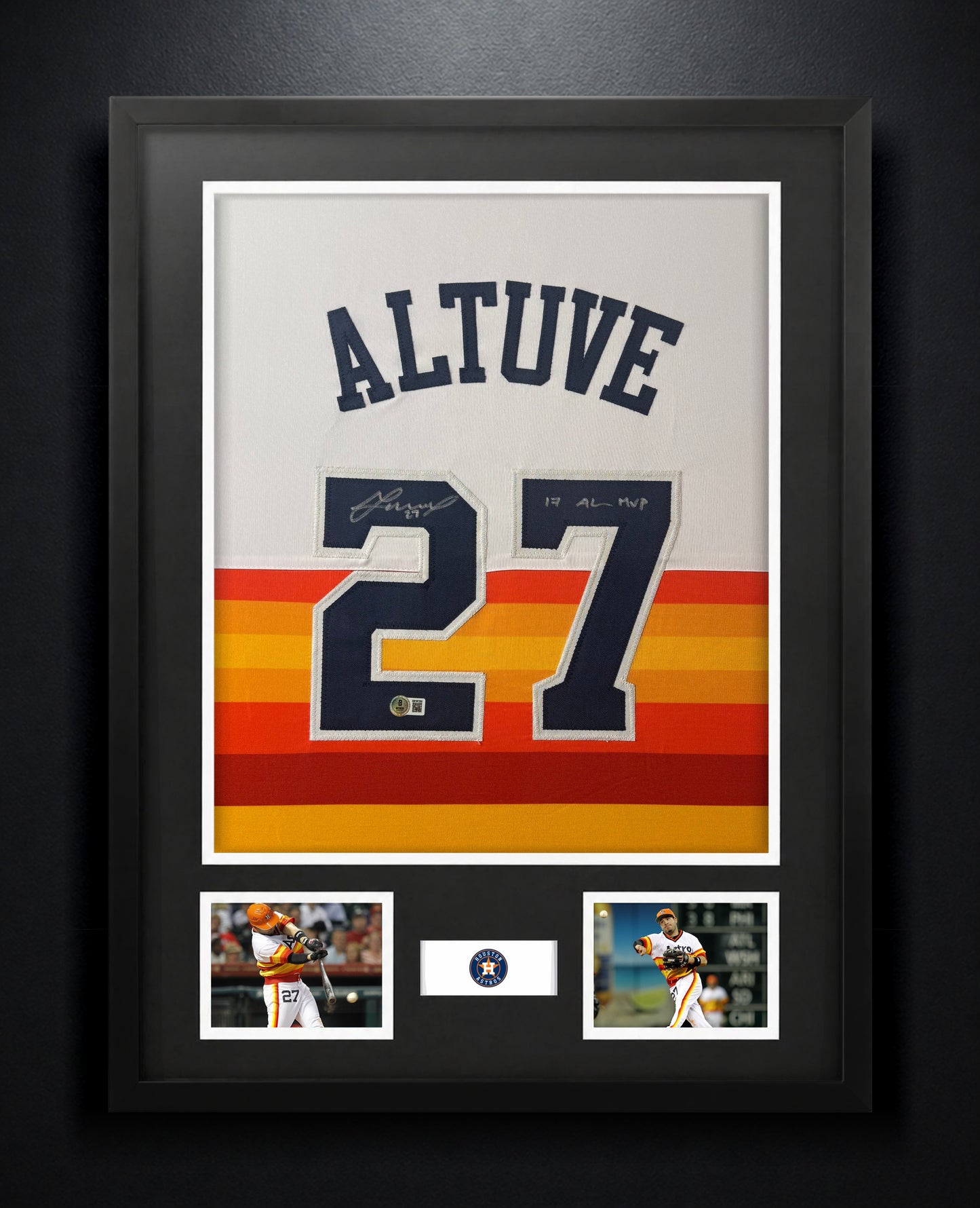Jose Altuve Signed Houston Astros Jersey Framed Beckett COA INSCRIBED - Photo of frame