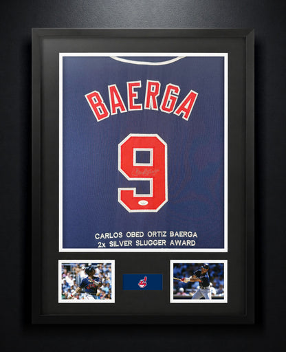 Carlos Baerga Signed Cleveland Indians Jersey Framed JSA COA