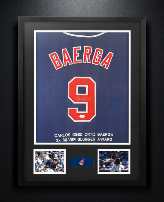Carlos Baerga Signed Cleveland Indians Jersey Framed JSA COA