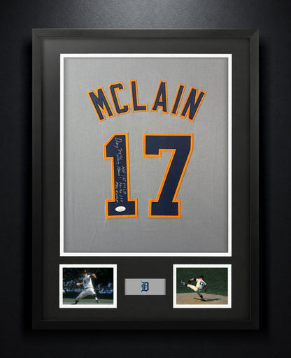 Denny McLain Signed Detriot Tiger Jersey Framed JSA COA INSCRIBED - Photo of frame