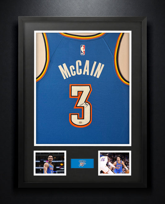 Jared McCain Signed Oklahoma City Thunder Nike Jersey Framed PSA COA - Photo of frame