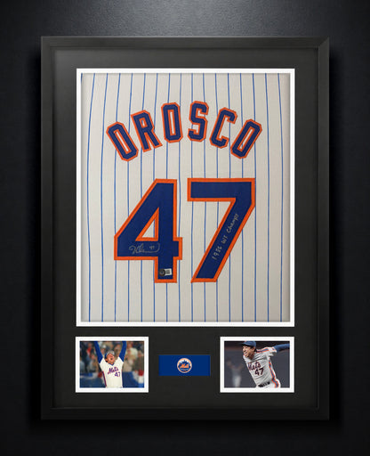 Jesse Orosco Signed New York Mets Jersey Framed Beckett COA INSCRIBED - Photo of frame