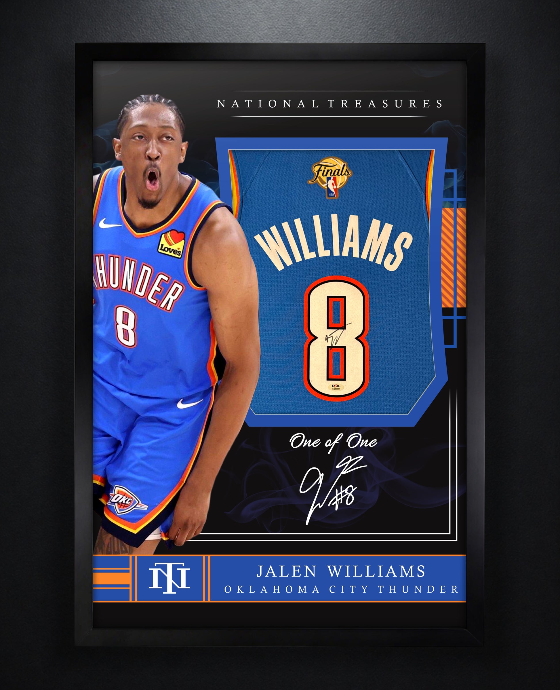 Jalen Williams Signed Oklahoma City Thunder Nike Jersey Framed PSA COA - Photo of frame