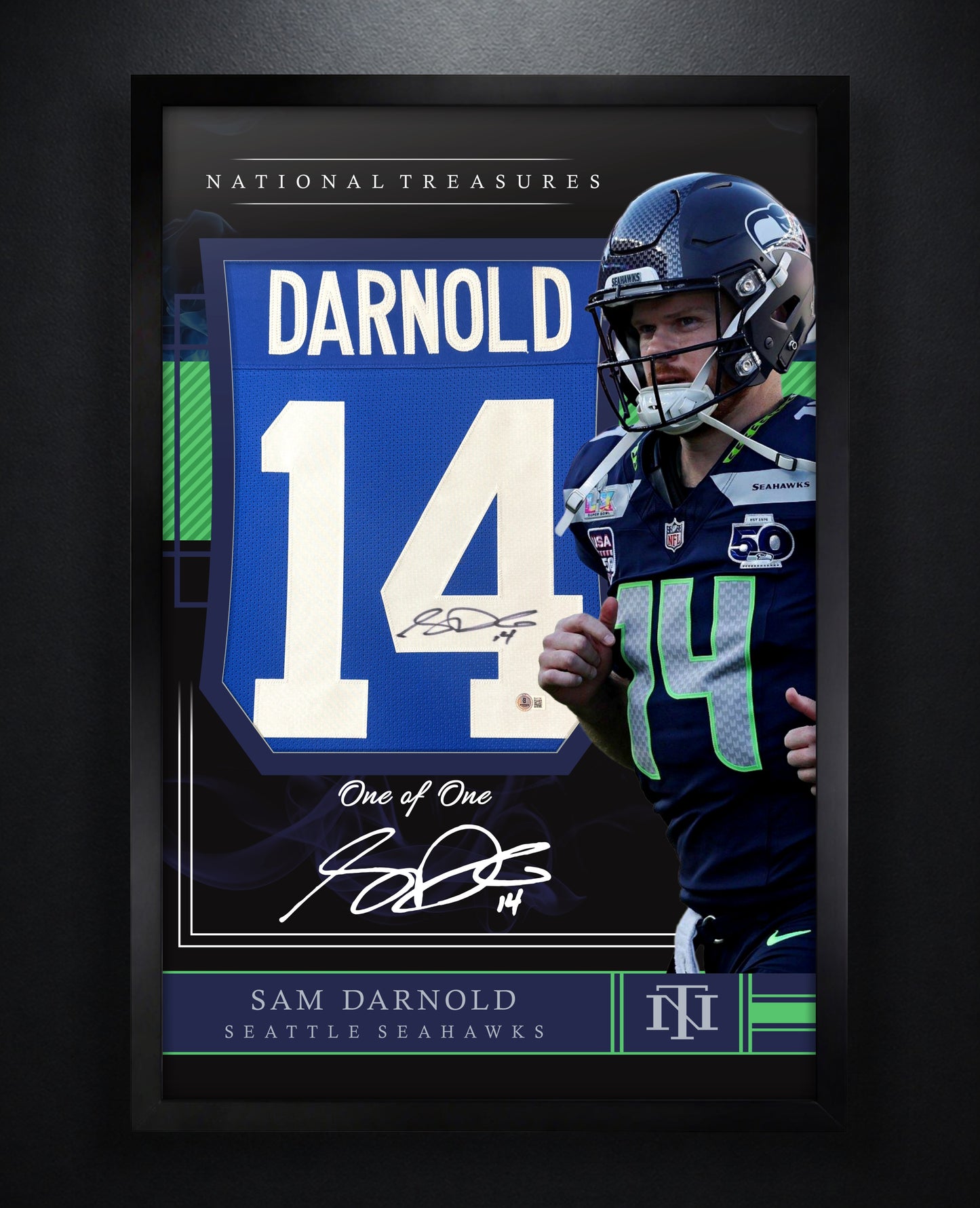 Sam Darnold Signed Seattle Seahawks Jersey Framed Beckett COA - Close up of Number