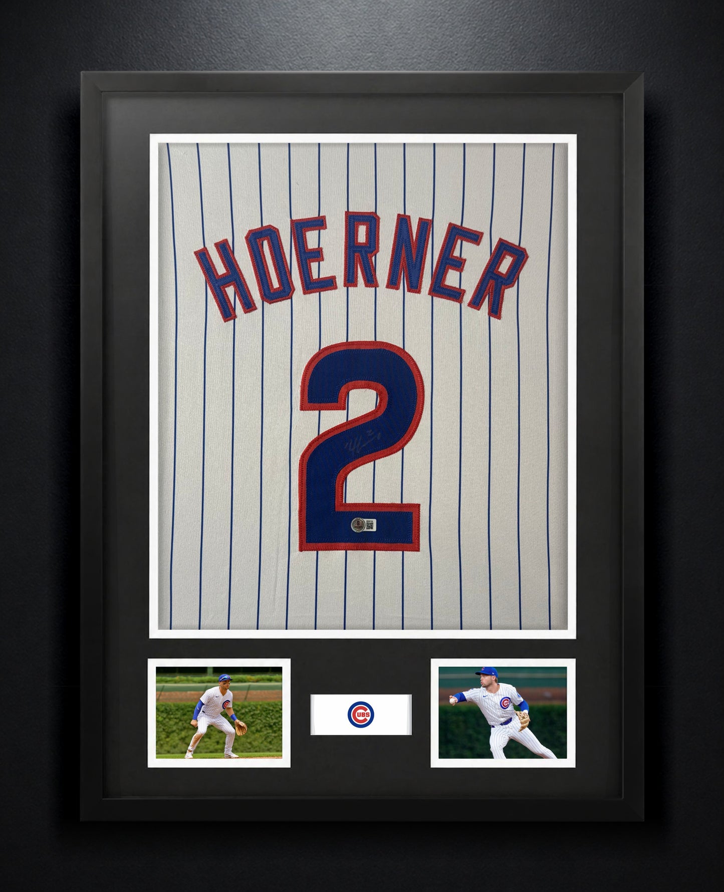 Nico Hoerner Signed Chicago Cubs Jersey Framed Beckett COA - Photo of frame