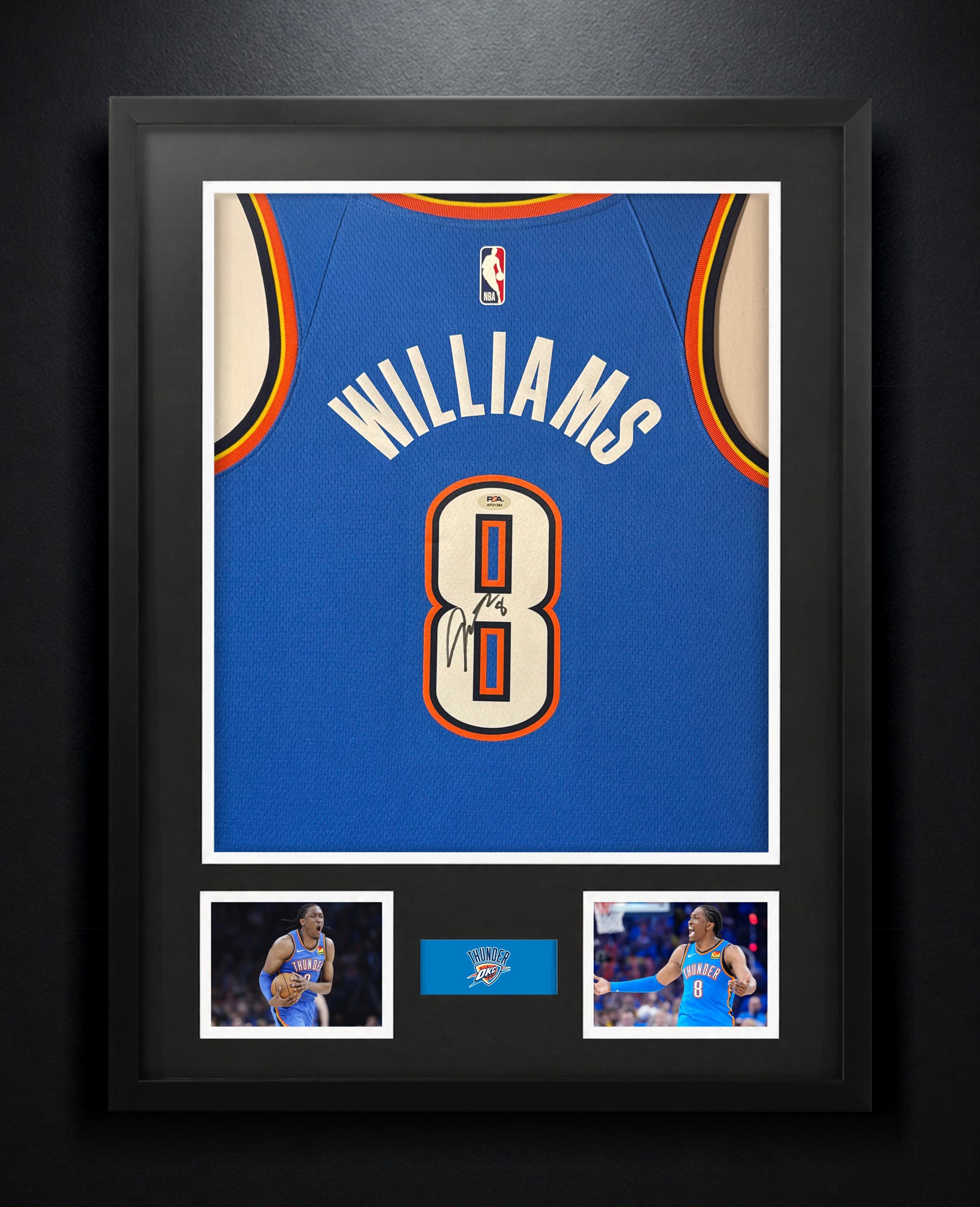 Jalen Williams Signed Oklahoma City Thunder Nike Jersey Framed PSA COA - Photo of frame