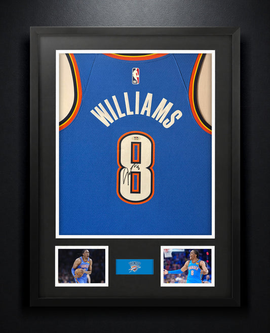 Jalen Williams Signed Oklahoma City Thunder Nike Jersey Framed PSA COA - Photo of frame