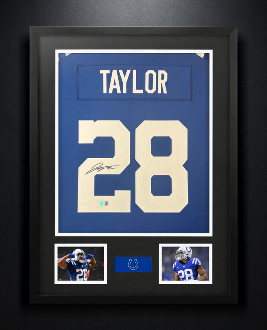 Jonathan Taylor Signed Indianapolis Colts Nike Jersey Framed Beckett COA - Photo of frame