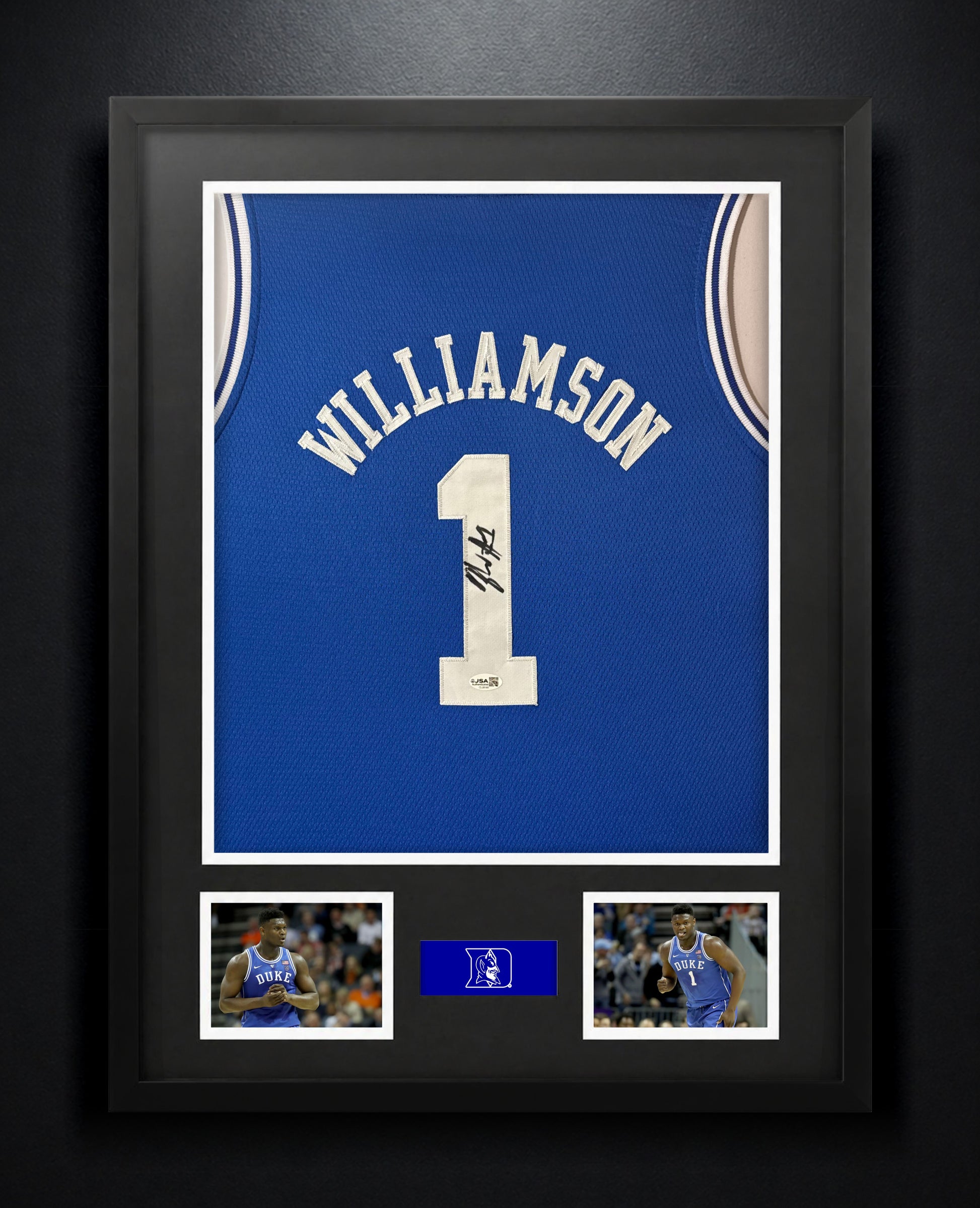 Zion Williamson Signed Duke Blue Devils Nike Jersey Framed JSA COA - Photo of frame