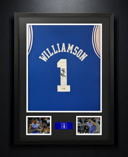 Zion Williamson Signed Duke Blue Devils Nike Jersey Framed JSA COA - Photo of frame