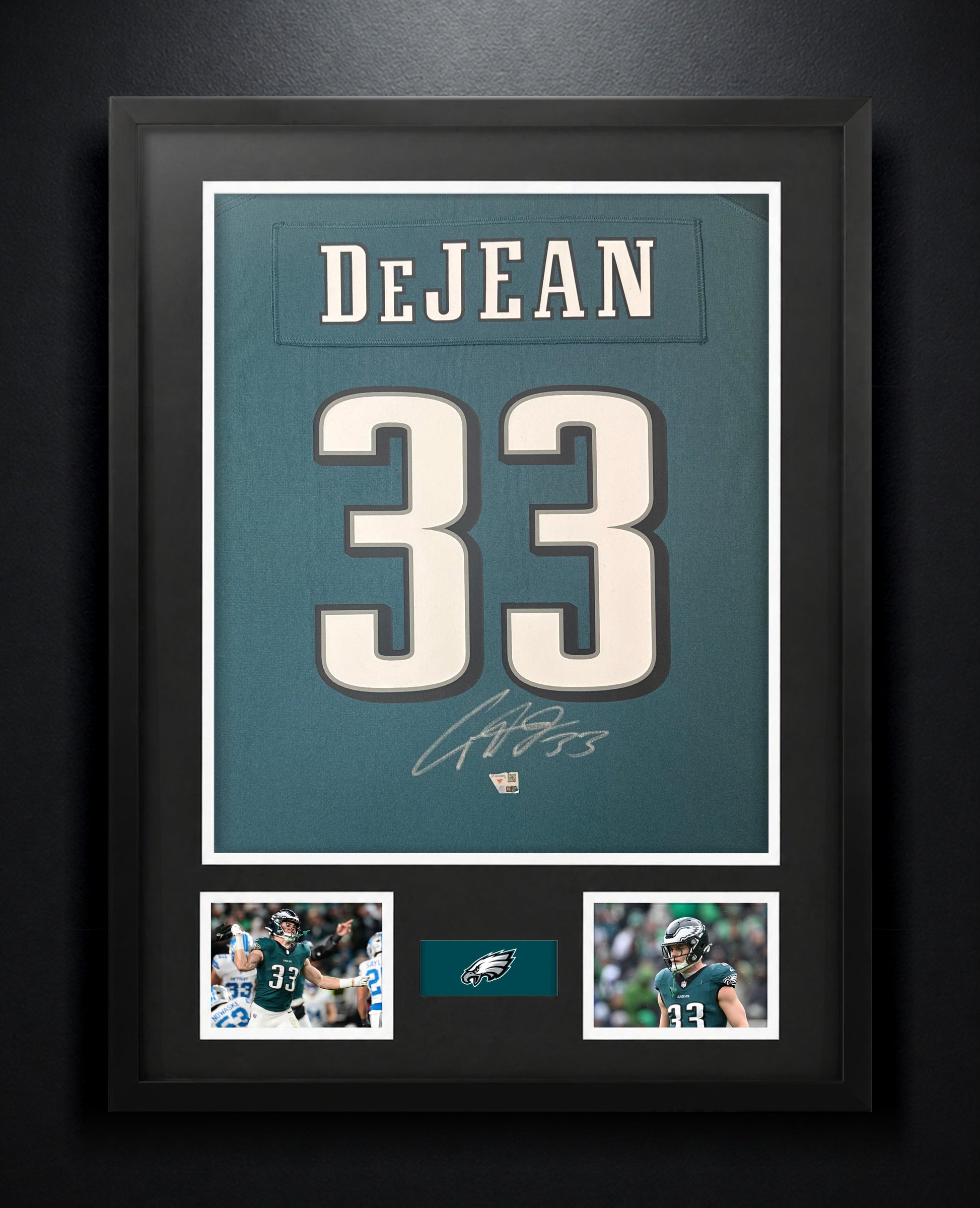 Cooper DeJean Signed Philadelphia Eagles Nike Jersey Framed Fanatics COA - Photo of frame