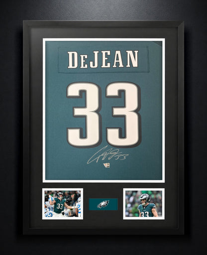 Cooper DeJean Signed Philadelphia Eagles Nike Jersey Framed Fanatics COA - Photo of frame
