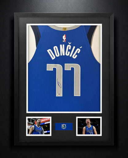 Luka Doncic Signed Dallas Mavericks Nike Jersey Framed PSA COA - Photo of frame