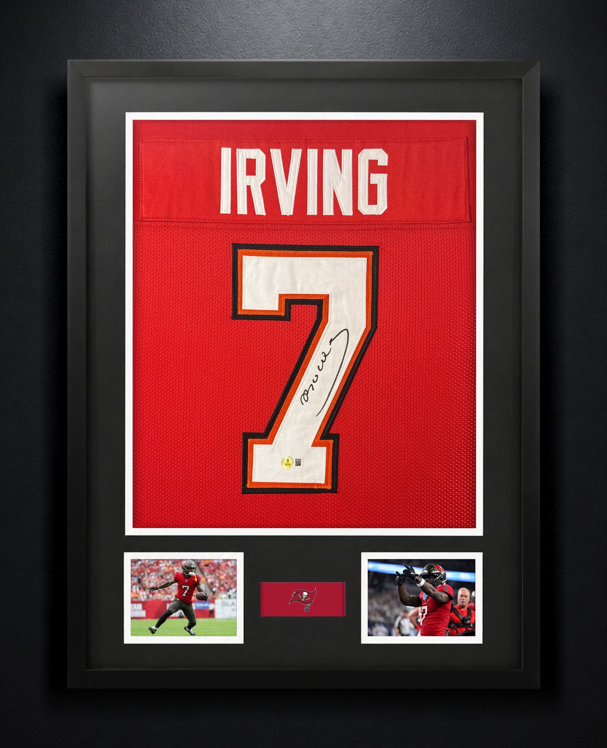Bucky Irving Signed Tampa Bay Buccaneers Jersey Framed Beckett COA - Photo of frame