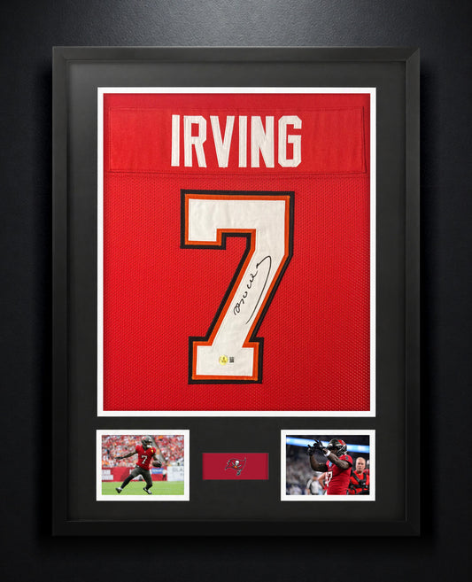 Bucky Irving Signed Tampa Bay Buccaneers Jersey Framed Beckett COA - Photo of frame