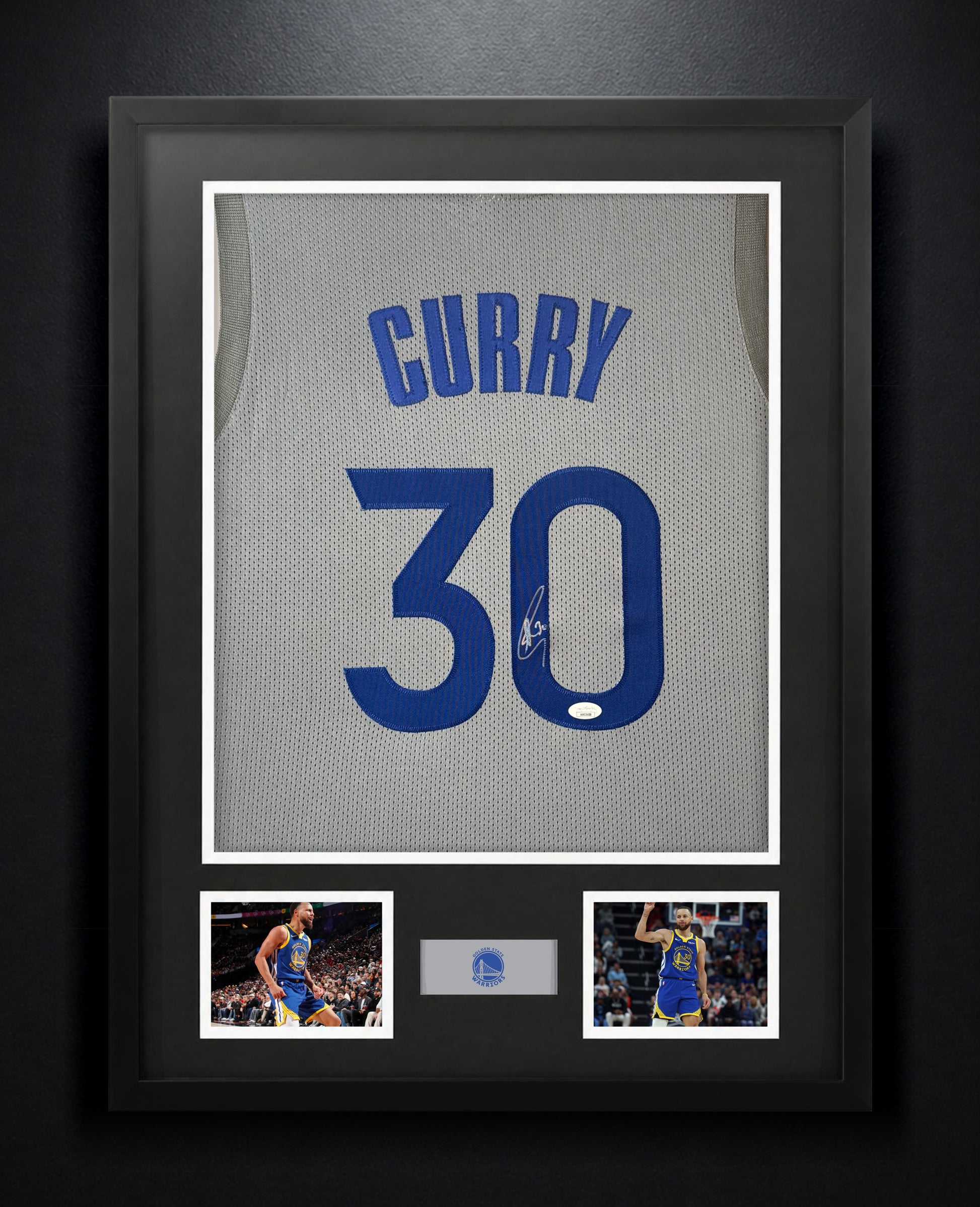 Stephen Curry Signed Golden State Warriors Nike Jersey Framed JSA COA - Photo of frame