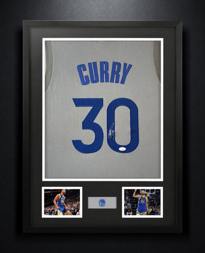Stephen Curry Signed Golden State Warriors Nike Jersey Framed JSA COA - Photo of frame