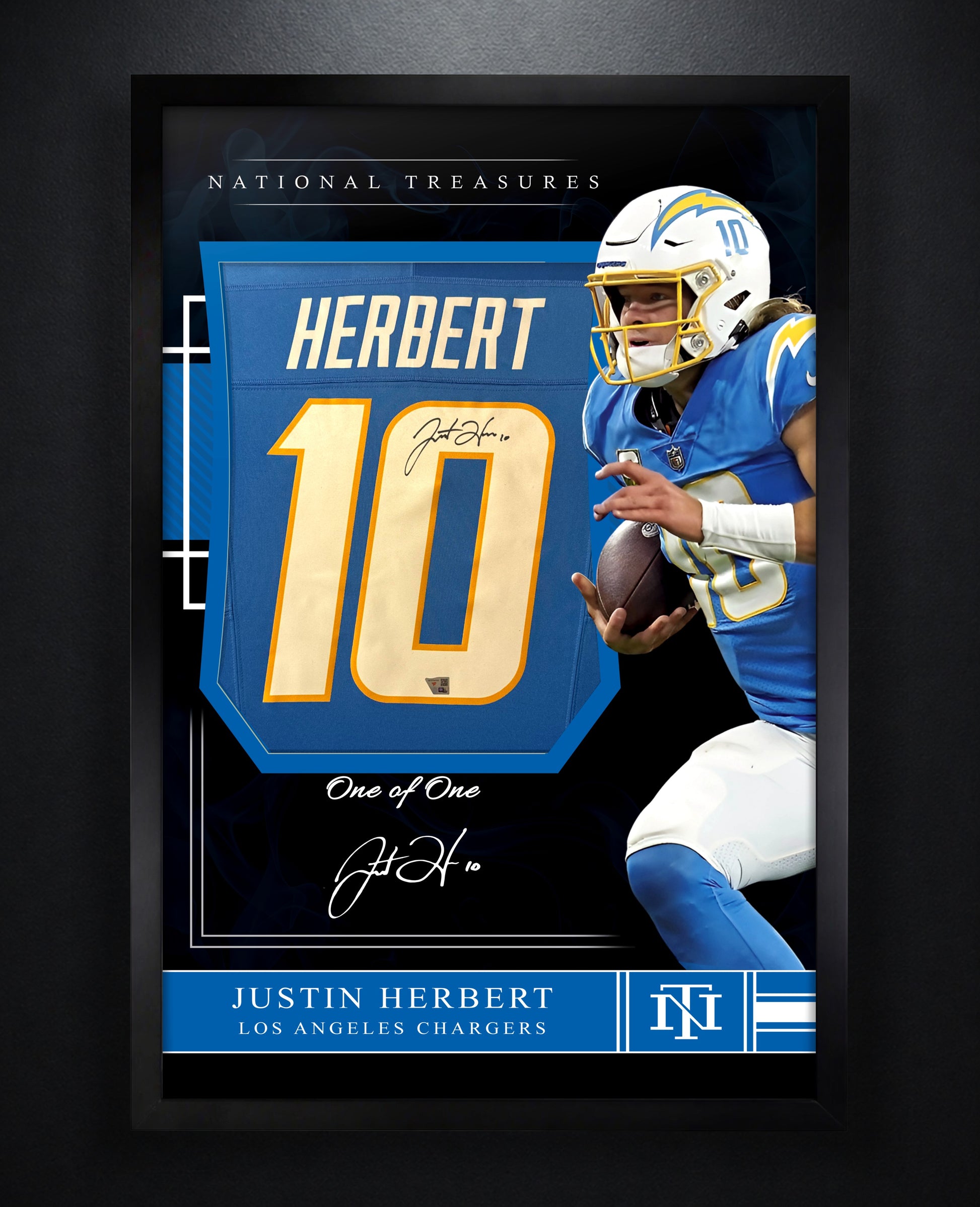 Justin Herbert Signed Los Angeles Chargers Nike Jersey Framed Fanatics COA - Photo of frame