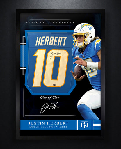 Justin Herbert Signed Los Angeles Chargers Nike Jersey Framed Fanatics COA - Photo of frame