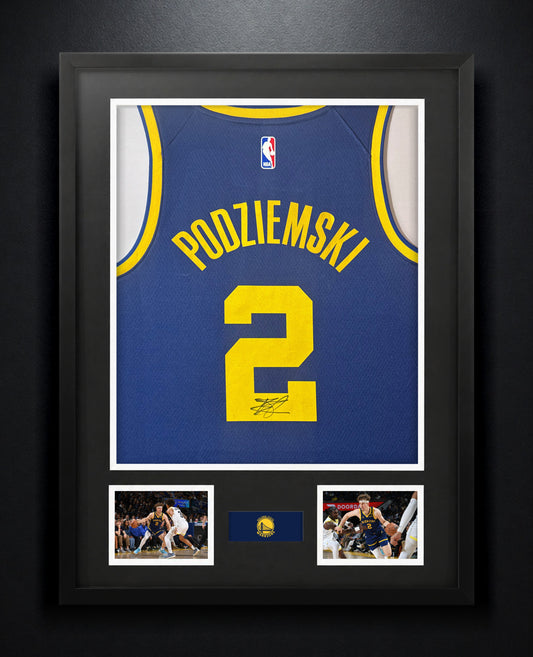 Brandin Podziemski Signed Golden State Warriors Nike Jersey Framed JSA COA - Photo of frame