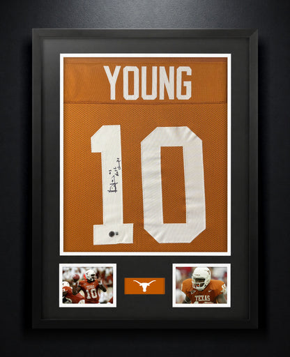 Vince Young Signed Texas Longhorns Jersey Framed Beckett COA INSCRIBED - Photo of frame